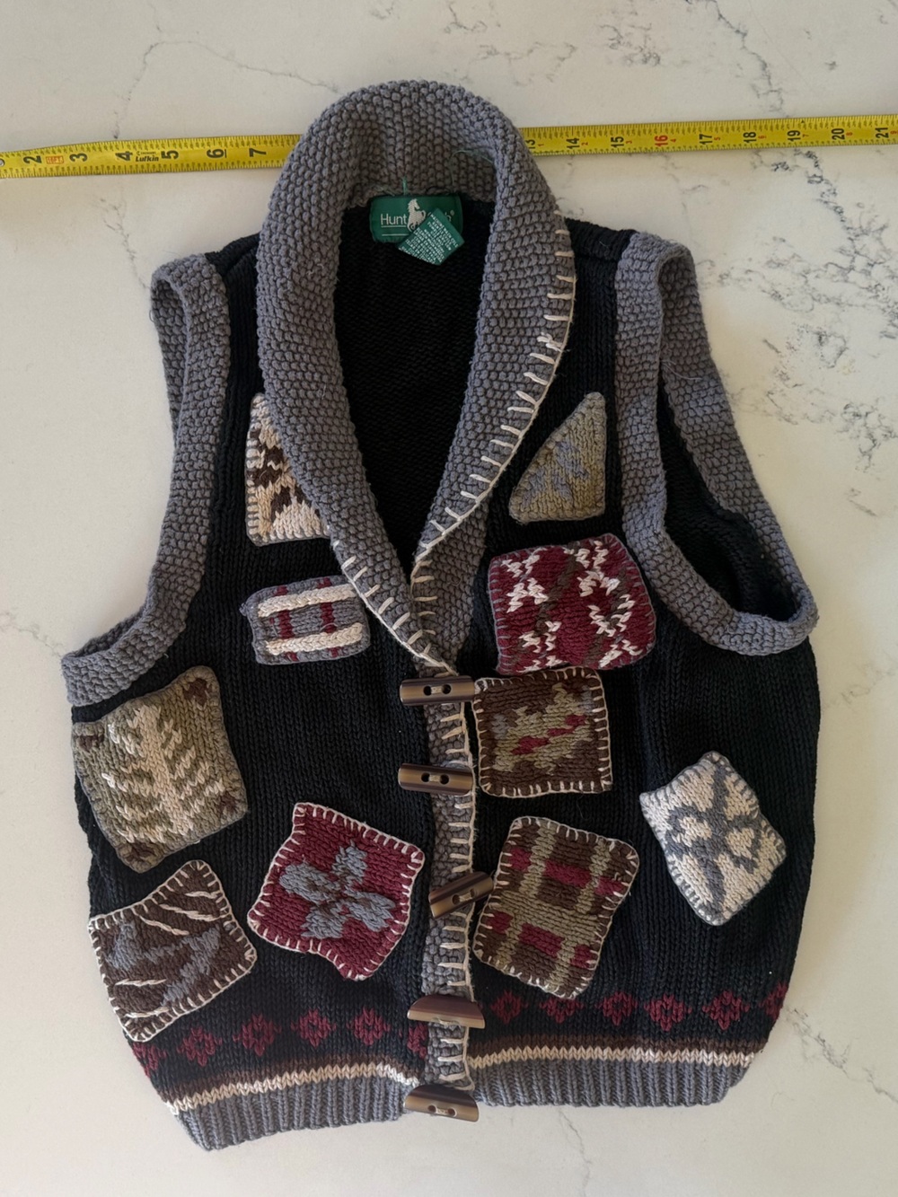 Vintage Hunt Club Petite Toggle Sweater Vest Applique Ramie Cotton Women’s PM